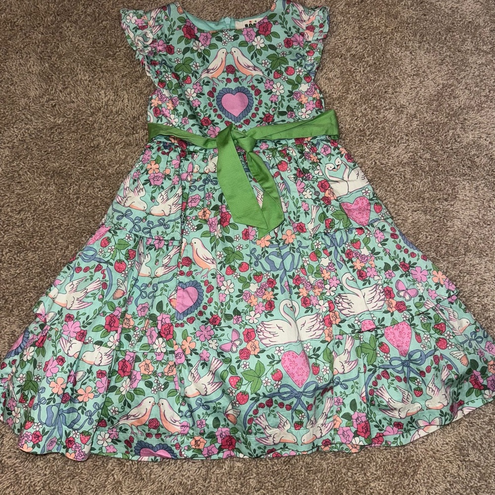 Mini Boden Floral Dress with Green Sash